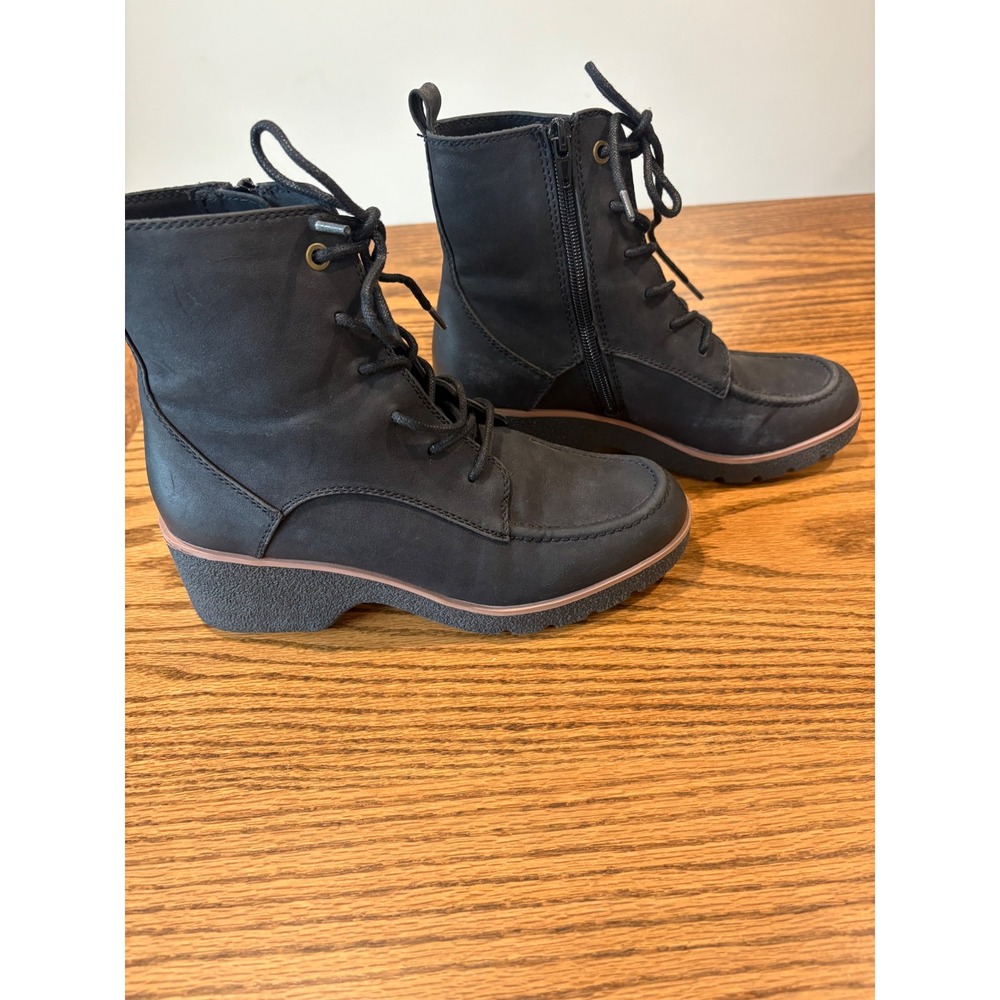 Naturalizer Genie Black Lace Up Side Zip Wedge Ankle Boots Womens 7M